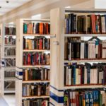 Rows of book shelves in libraries