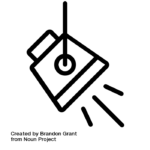 Line drawing of spotlight pointing to lower right corner