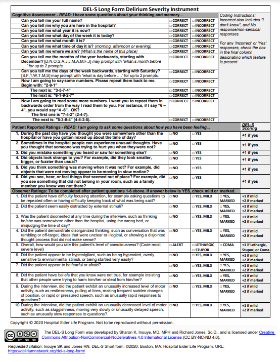 DEL-S Long Form Delirium Severity Instrument