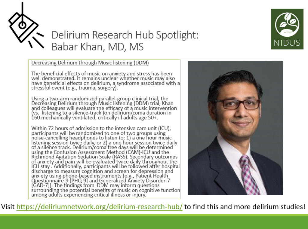 Dr. Babar Khan - NIDUS delirium research hub spotlight
