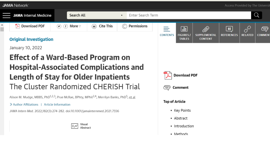 Effect of aWard-Based Program on Hospital-Associated Complications and Length of Stay for Older Inpatients The Cluster Randomized CHERISH Trial
