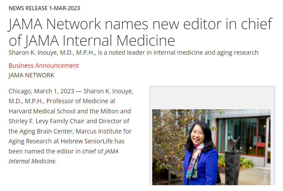Dr. Inouye appointed as JAMA Internal Medicine editor in chief