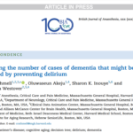 Screenshot of the British Journal of Anesthesia article entitled 'Estimating the number of cases of dementia that might be prevented by preventing delirium'