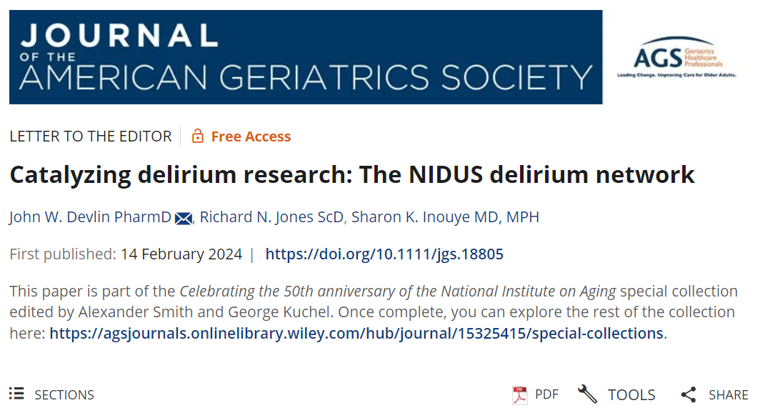 Screenshot of an article: Catalyzing delirium research: The NIDUS delirium network