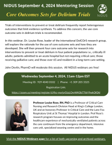 Flyer for the Wednesday, September 4 webinar featuring Louise Rose, RN, PhD