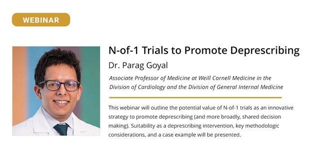 Flyer for the October 1, 2024 USDeN Webinar: N-of-1 Trials to Promote Deprescribing 