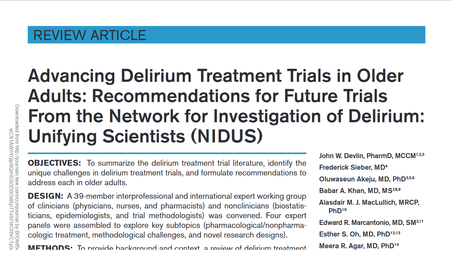 A new article in Critical Care Medicine has NIDUS recommendations for future trials. 